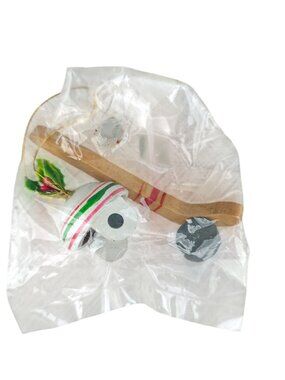 NEW Vintage Kurt S. Adler Wood Hockey Ornament Stick Helmet Taiwan Christmas